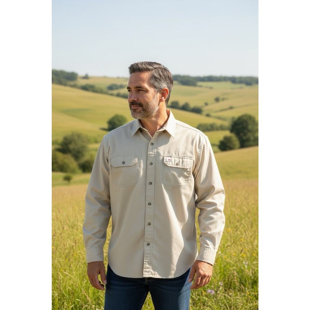 Wrangler Canvas Shirt Mens 3XL Rugged Wear Heavyweight Khaki Long Sleeve